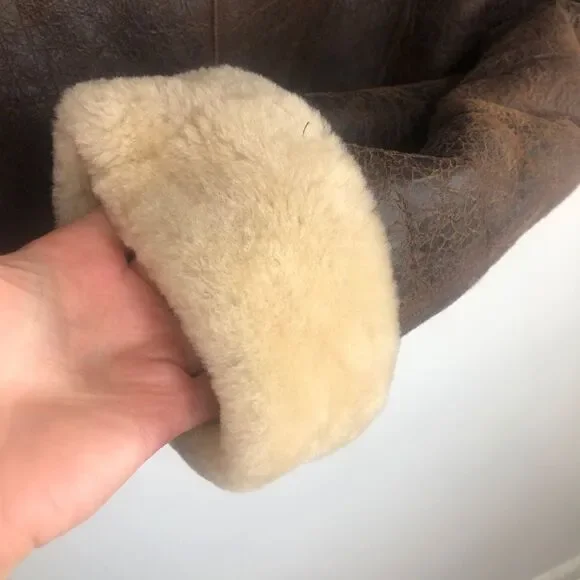 Blue Duck Leather Real Fur Bomber Coat Jacket M Brown Trim Medium - Picture 8 of 10